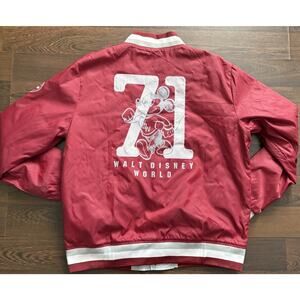 Rare Walt Disney World 1971 Mickey Mouse Maroon Button Up Snap Satin Jacket XL